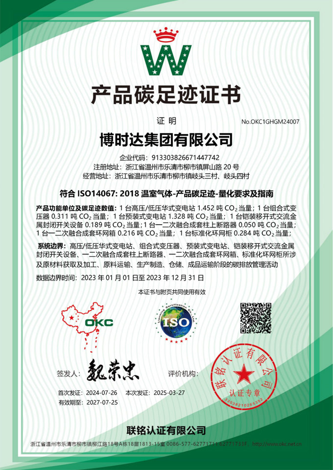 Carbon footprint certificate